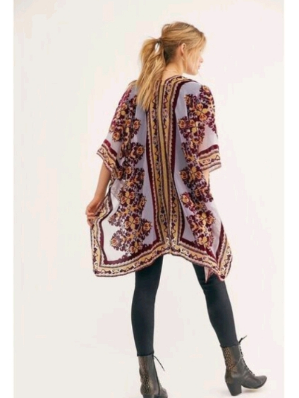 Free People Muse Burn Out Velvet Kimono Top Red Flowy One Size Cover Up